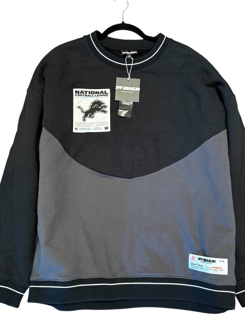 Detroit Lions x Off Season NFL Unisex Fleece Black Colorblock Sweatshirt XL